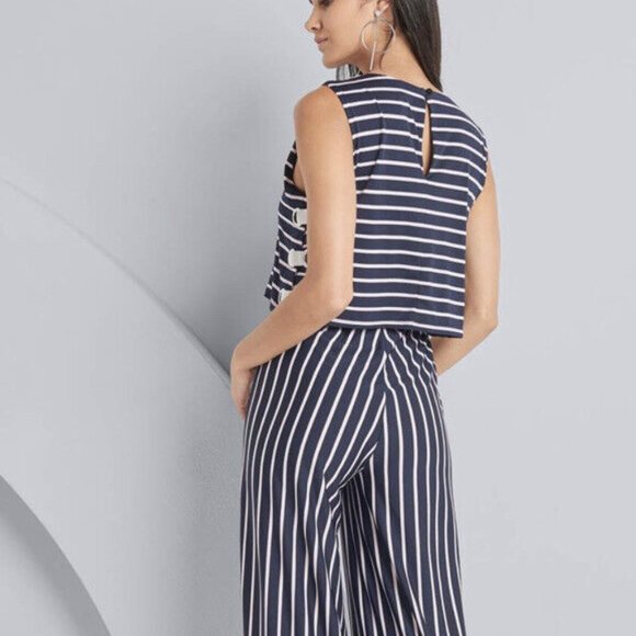 Venus Womens Striped Grommet Wide Leg Jumpsuit - Picture 4 of 9